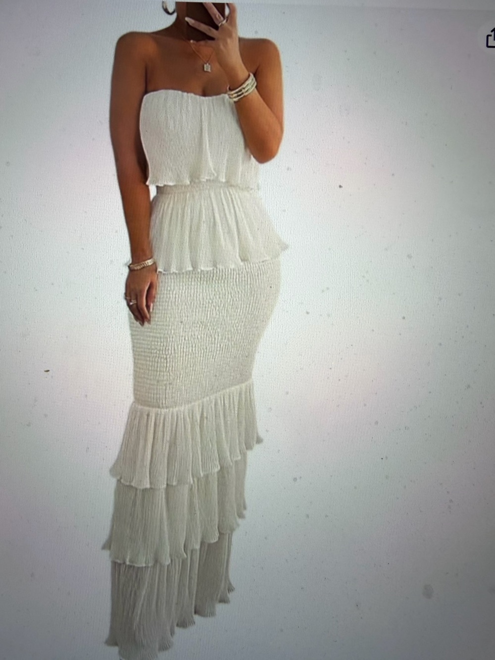 Strapless White Tiered Maxi Dress with Smocked Waist - NWOT- Size S